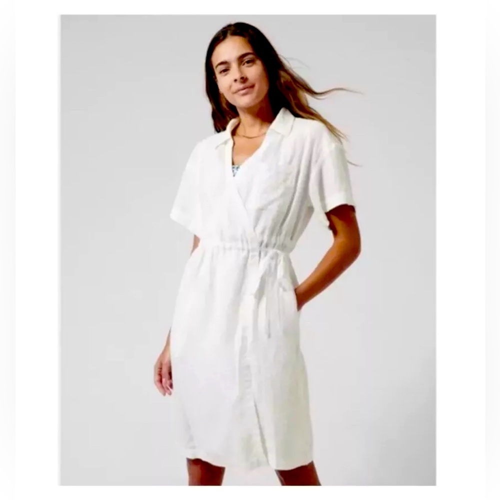Athleta Playa White Linen Wrap Dress Robe NWT 8
